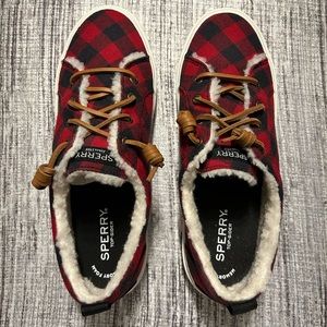 Sperry slider 7.5 women’s red & black plaid shoe